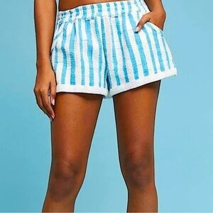 Anthropologie Lilka blue/white striped cotton shorts size large
